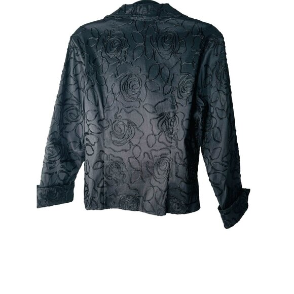 Samuel Dong M Black Floral Textured Embroidered Jacket Adjustable Cuffs - Picture 3 of 11